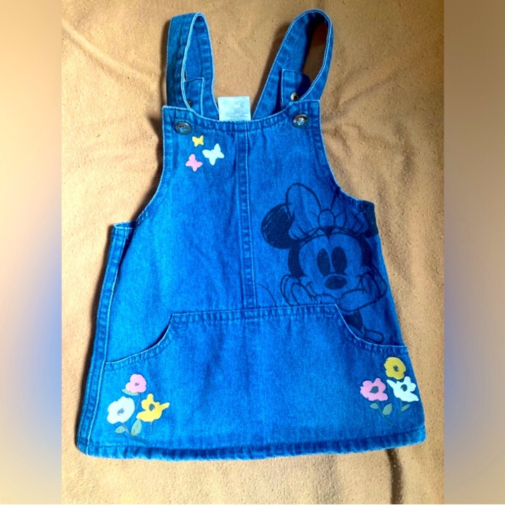 Disney Junior Minnie Mouse Denim Jumper Dress Baby Girl 18 Month Toddler